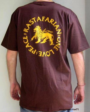 RASTAFARIAN Peace One Love Roots REGGAE Dub Irie T-shirt L Large Brown