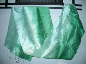 Thai Silk Fabric Textile Scarf Shawl Green and Mint Direct from Thailand 2-12