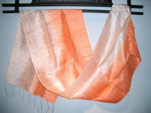 Thai Silk Fabric Scarf Shawl Variegated Mandarin Orange 2-12