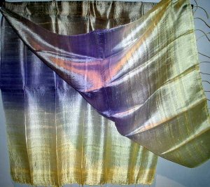 Thai Large Silk Fabric Scarf Shawl Variegated Yellow Purple Lavender Gold