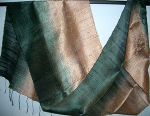 Thai Silk Fabric Scarf Shawl Variegated Golden Brown and Black 1-2