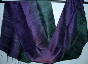Thai Silk Fabric Scarf Shawl Half and Half Purple and Indigo Black 1-3