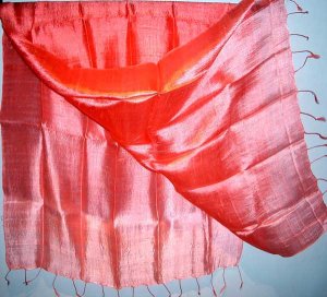 Thai Large Silk Fabric Scarf Shawl Bright Variegated Pinks 1-3