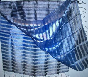 Thai Mixed Weave Large Silk Fabric Scarf Shawl Variegated Blues 1-3