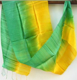 Thai Silk Fabric Scarf Shawl Half and Half Yellow and Green Reggae Colors