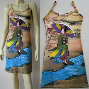 UTAMARO Geisha UKIYOE Japanese Art Print Dress Misses Size L 12-14