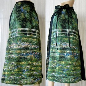 Monet WATER LILY POND New Hand Printed Art Wrap Skirt Freesize S-XL