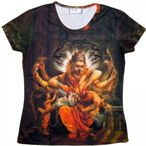 NARASIMHA VISHNU Hindu Art Print T Shirt Misses Size M Medium Short Sleeve