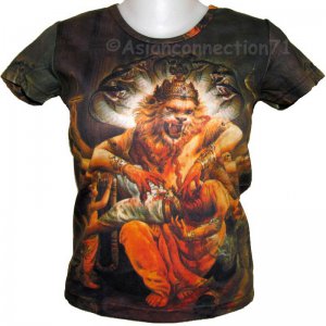 NARASIMHA VISHNU Hindu Art Print T Shirt Misses Size L Short Sleeve