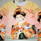 Geisha with Sensu Japan Ukiyoe Art Print LONG SLEEVE T Shirt Misses Size L
