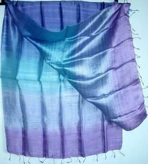 Thai LARGE Hand Crafted Raw Silk Fabric Scarf Shawl Violet Lavender Blue