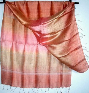 Thai LARGE New Hand Crafted Raw Silk Fabric Scarf Shawl Variegated Golden Earth Tones