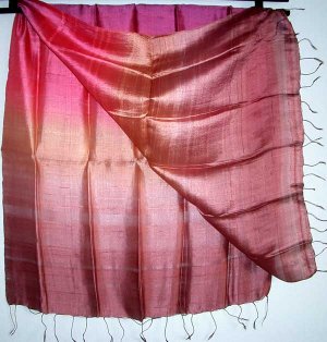 Thai Silk Fabric Scarf Large Shawl Variegated Bronze Pink Mauve Multicolor 1106