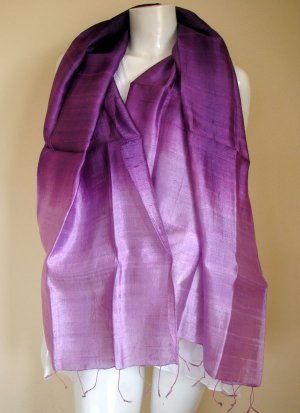 Thai Silk Fabric Scarf Shawl Hand Crafted Multicolor PURPLES and ROSE-PINK 6-14