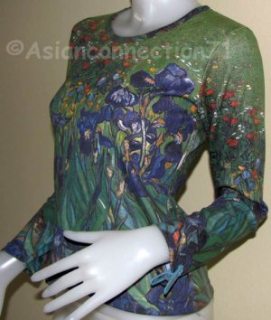 Van Gogh IRISES Long Sleeve Fine Art Print T Shirt Misses Size S Small