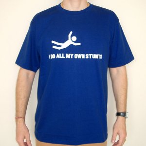 I DO ALL MY OWN STUNTS Fun New Quality REGGAE Brand Cotton T-Shirt L Blue NWOT
