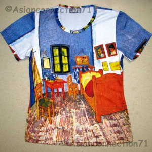 VAN GOGH ARLES BEDROOM Fine Art Print Cap Sleeve PN T Shirt Misses L Large
