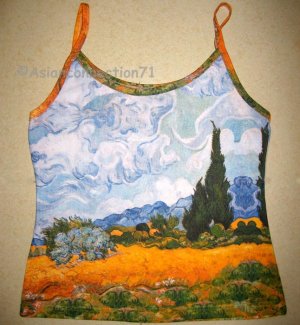 Van Gogh WHEAT FIELD with CYPRESSES Fine Art Print Shirt Singlet TANK TOP Misses Size XL