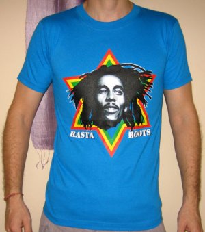 RASTA ROOTS Bob Marley REGGAE Irie Dub Rastafarian Judah T-Shirt XL Blue NWOT
