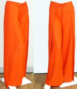 Thai FREESIZE Silky Rayon Wrap Yoga Pants ORANGE Dance Beach Party Trousers