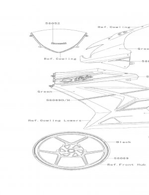 Kawasaki Ninja 250R OEM Special Edition Fairing Decal PATTERN, SIDE, COWL, UPP, FR, RH 56069-0938