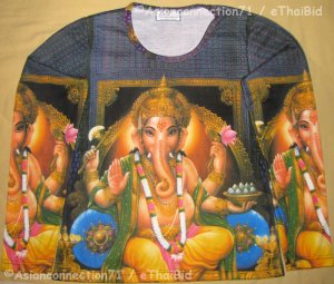 LORD GANESH Hindu God Fine Art Print LONG SLEEVE T Shirt Misses Size XL Extra Large