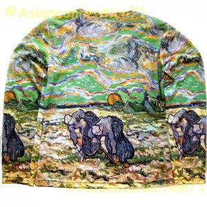 VAN GOGH Long Sleeve TWO PEASANT WOMEN IN FIELD WITH SNOW Art Print T Shirt Misses Size L Large