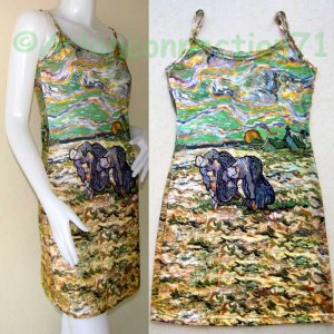 VAN GOGH Art Print Dress Misses L Large Size 12-14 PEASANT WOMEN DIGGING IN FIELD WITH SNOW