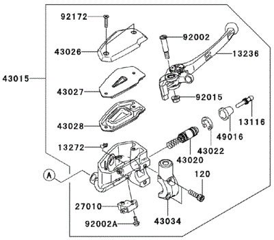 Kawasaki 43015-0116 CYLINDER-ASSY-MASTER, FRONT fits EX650 Ninja 650R