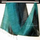 Thai Silk Fabric Scarf TEAL GREEN and INDIGO BLACK Thailand Siam Textile Shawl
