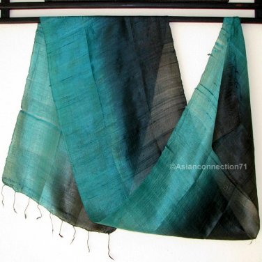 Thai Silk Fabric Scarf TEAL GREEN and INDIGO BLACK Thailand Siam Textile Shawl