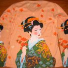 Japanese AUTUMN GEISHA Ukiyoe Art Print LONG SLEEVE T Shirt Misses M Medium