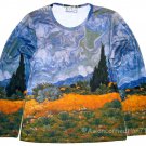 VAN GOGH Long Sleeve T Shirt WHEAT FIELD WITH CYPRESSES Misses XL EXTRA LARGE
