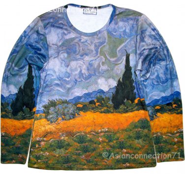 VAN GOGH Long Sleeve T Shirt WHEAT FIELD WITH CYPRESSES Misses L LARGE