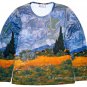 VAN GOGH Long Sleeve T Shirt WHEAT FIELD WITH CYPRESSES Misses M Medium
