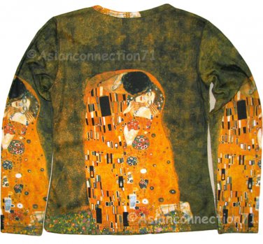 THE KISS Gustav Klimt Long Sleeve Fine Art Print T Shirt Misses M Medium