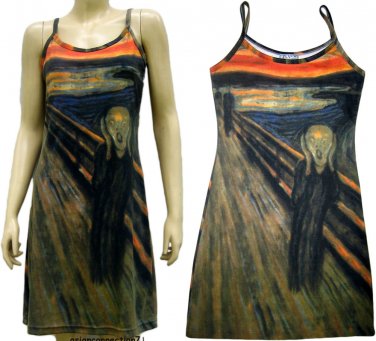 THE SCREAM Edvard Munch Hand Print Fine Art Dress Misses Size S Small 4-6