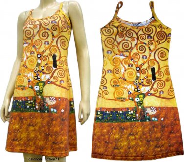 TREE of LIFE Gustav Klimt Hand Print Art Dress Misses L Large 12-14