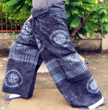 PLUS SIZE Thai Cotton Fisherman Pants Yoga Trousers CHARCOAL GRAY BLACK Tie Dye