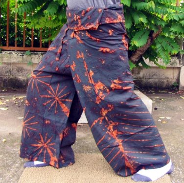 PLUS SIZE Thai Cotton Fisherman Pants Yoga Trousers Blue-Green Tie Dye XXXL