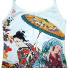 Parasol Geisha Hand Print Japan Ukiyoe Art Shirt Singlet TANK TOP Misses L Large