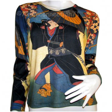 KABUKI Japanese Ukiyoe Japan Art Print LONG Sleeve T Shirt Misses Size L