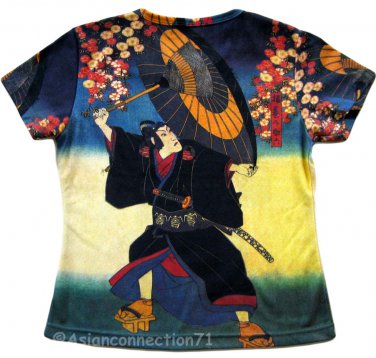 KABUKI Japanese Ukiyoe Art Print Cap Sleeve T Shirt Misses Size S