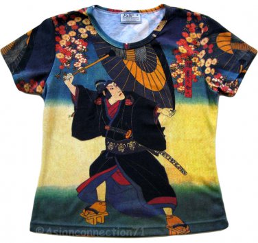 KABUKI Japanese Ukiyoe PN Art Print Cap Sleeve T Shirt Misses Size L