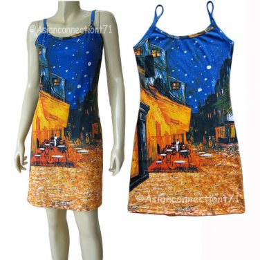 Van Gogh CAFE TERRACE Hand Printed Art Tank Dress Misses M Medium Size 8-10