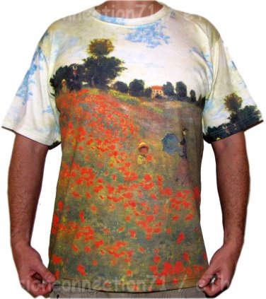 Monet Poppies at Argenteuil French Impressionist Art Print T Shirt MENS Short Sleeve M Medium