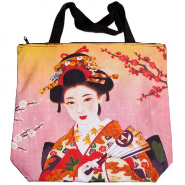 Geisha with Sensu Japan Art Bag Sling Purse Messenger Tote L Large