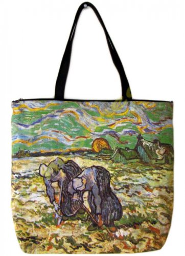 VAN GOGH Peasant Women In Snow Hand Print Art Bag Purse Messenger Tote L Large