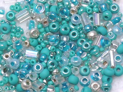 Turquoise Aqua Glass Seed Bead Mix 6" Tube