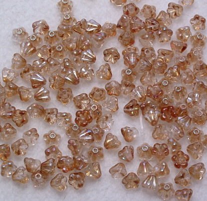 Czech Glass Baby Bell Flower Beads in Peach Luster